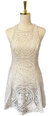 J.O.A. Los Angeles White Crochet Lace Fit & Flare Mini Sleeveless Dress Small